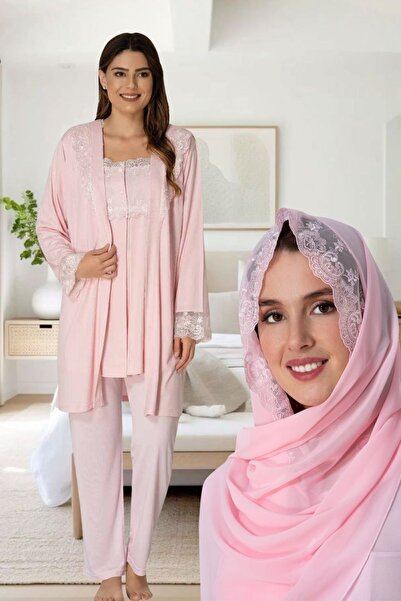 Effortt Venera Lohusa Hamile Seti Sabklıklılı Dantel Detaylı Başörtülü 4 lü s...