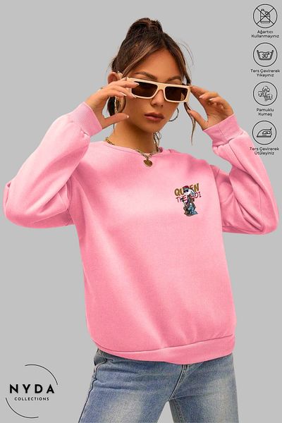 Nyda Collections Unisex μακρυμάνικη κιθάρα Bugs Bunny με στάμπα με λαιμόκοψη χωρίς κουκούλα Raster Oversize φούτερ