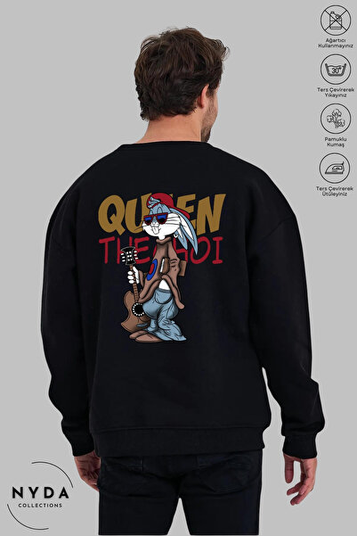 Nyda Collections Unisex Uzun Kollu Gitarlı Bugs Bunny Baskılı Bisiklet Yaka K...