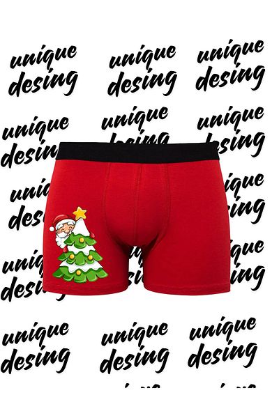 UNIQUE DESIGN Christmas Tree and Santa Claus Printed Boxers
