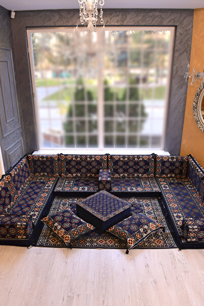 BAKIRÖZÜ HOME Şark Köşesi Takımı Konsepti Lacivert Buhara Modeli Koltuk Takım...