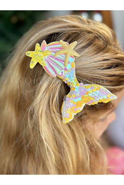 QUEEN AKSESUAR Yellow Children's Clamshell - Large Shiny Pearlescent, Sequin ...