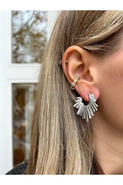 Jerie Özel Seri Taşlı Tırtık Plaka Tasarım Küpe