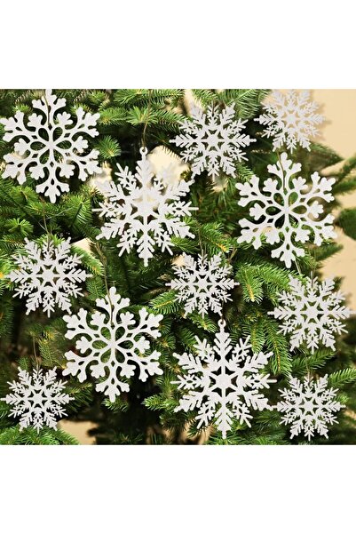 Pleksivent 12li Simli Parlak  Kar Tanesi Yılbaşı Ağaç Süsü Paket 8x8 Cm