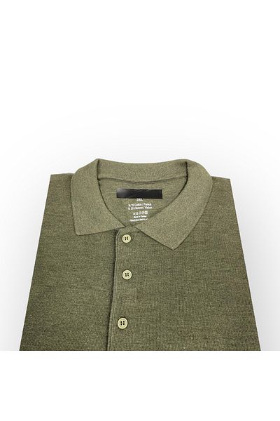 Ercan Men's Plus Size Polo Neck Pocket Green Thessaloniki Knit Sweater 2142