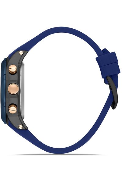 DAVID GUNER Men's Watch with Dark Blue Dial Gun Coated Multifunctional Dark Blue Silicone Band