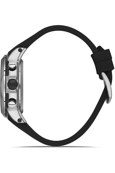 DAVID GUNER Black Dial Silver Coated Multifunctional Black Silicone Band Men's Wrist Watch