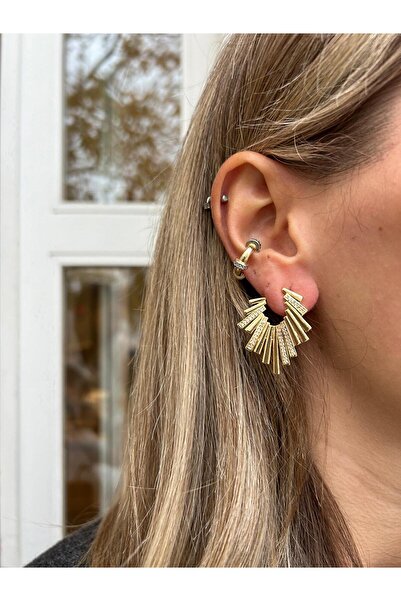 Jerie Özel Seri Taşlı Tırtık Plaka Tasarım Küpe