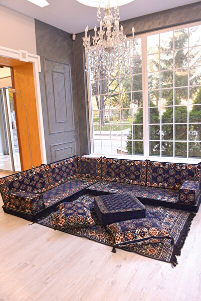 BAKIRÖZÜ HOME Şark Köşesi Takımı Konsepti Lacivert Buhara Modeli Koltuk Takım...