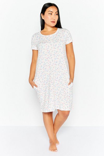 Kathy Ireland Women Floral Print Short Sleeve Sleepwear Dress, White