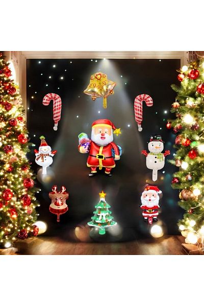 LOTUS PARTY New Year's Celebration 9 Lu Foil Balloon Set Santa Claus - Candy - Bell - Deer