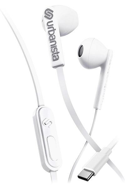 Urbanista San Francisco Wired Earbuds with Type-C Connector, Tangle Free Cable, Voice Assistant, White