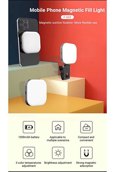 Asfal Magsafe Uyumlu 3 Renkli Selfie Işığı Telefon ve Laptop Işığı Vlog Yayın ve  Video İçin Mini Led Işık