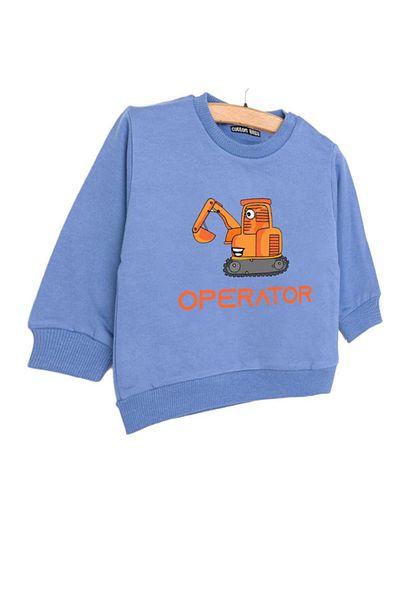 MODA Hanorac pentru copii cu model excavator albastru - 100% bumbac, cu ridicare subțire, de înaltă calitate și local
