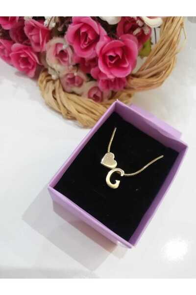 Judas Takı Women's Gold Steel Chain Heart Letter Necklace, Initial Letter Nec...