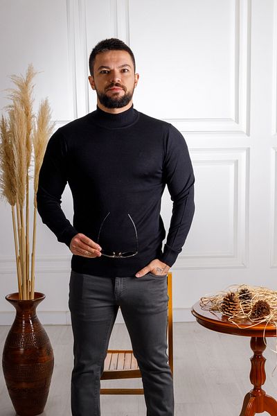 Sarar Interviu împachetări pe jumătate cu gât țesut Pulover negru din lână extrafină