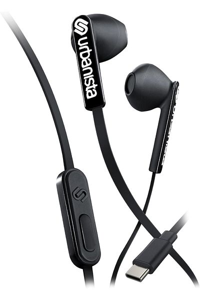Urbanista San Francisco Wired Earbuds with Type-C Connector, Tangle Free Cable, Voice Assistant, Black