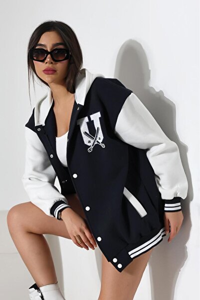 kargasa Μαύρο Κεντημένο Unisex Κολεγιακό Μπουφάν Oversize