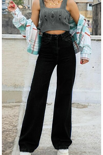 Ramrod Demma Black Lycra - Super High Waist Loose Palazzo Jeans, Wide Leg