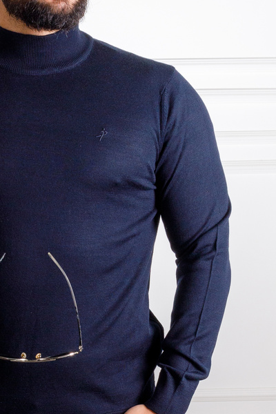 Sarar Інтерв'ю Сарар Напіврибальський комір Екстрафінна вовна Синій трикотажний светр