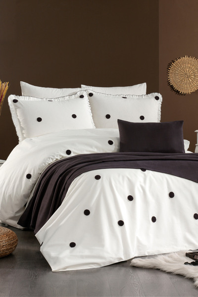 Minelya Home Collection طقم سرير مزدوج من القطن مكون من 8 قطع مع كشكشة مطرزة ...