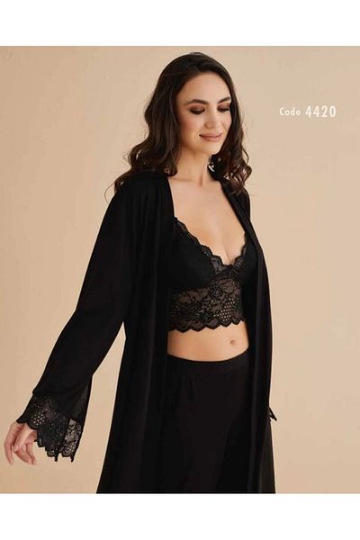 Loule Set cutie de 4 piese pentru femei, halat de baie din bumbac și set de pijamale și cămașă de noapte