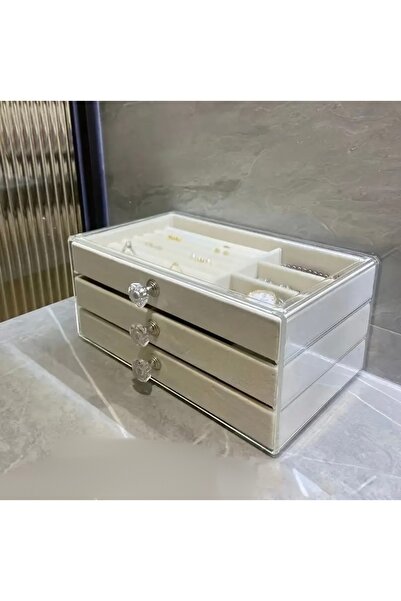 Zdtoptan 3 Çekmeceli Kadife Takı Düzenleyici, Takı Kutusu