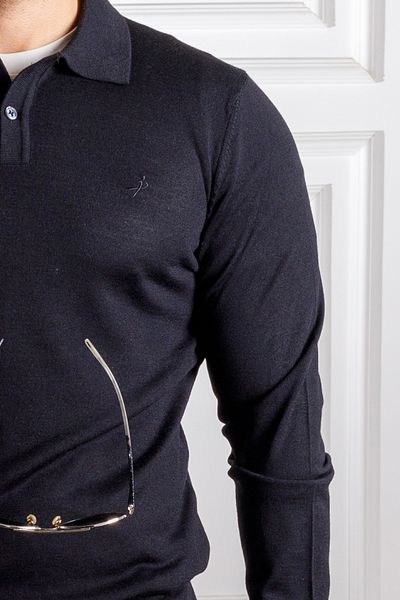 Sarar Interviu Wraps Polo Guler Extrafine Lână Negru Tricot Pulover