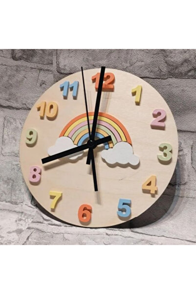 MİSHE TASARIM Mishe Tasarım Çocuk Odası Gökkuşaklı Ahşap Duvar Saati