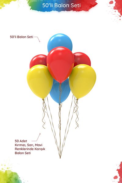 Hey Parti Super Hero Themed Balloon Set - 12" Pastel Yellow, Red and Blue Mixed Balloon - 50 Pcs