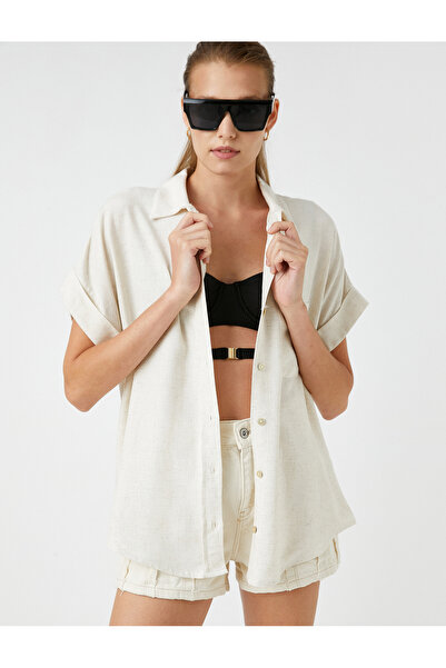 Koton Κοντομάνικο πουκάμισο με λεπτομέρεια τσέπης, από μείγμα λινού