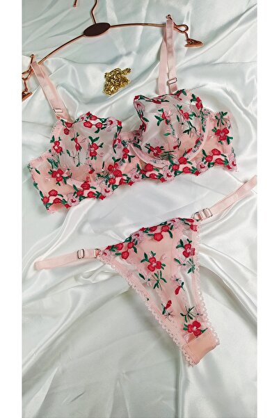 COLOR DE PIEL Γυναικείο Bralet με ροζ λουλούδι και κομψό σουτιέν κοστουμιού