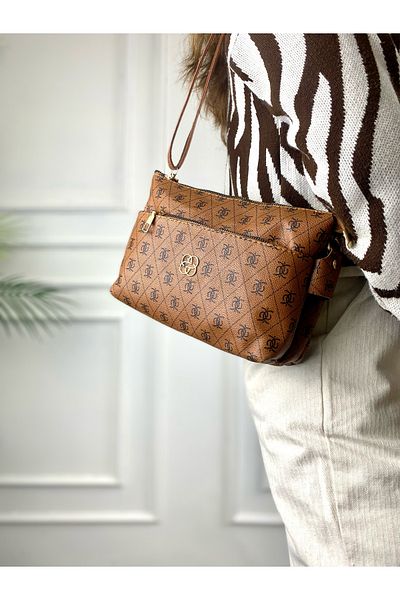 modvina Geantă de umăr pentru femei, bronz, cu 3 compartimente, model Trend 85