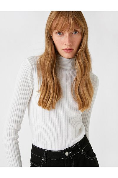 Koton Stand Collar Ribbed Cashmere Textured Knitwear Sweater