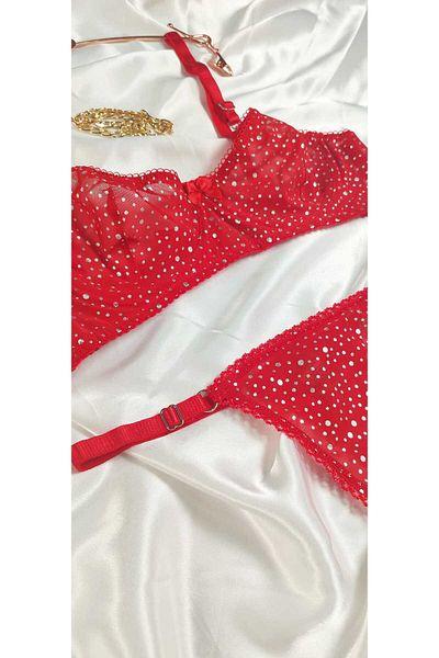 COLOR DE PIEL Women's Red Silver Dot Bra Panty Suit