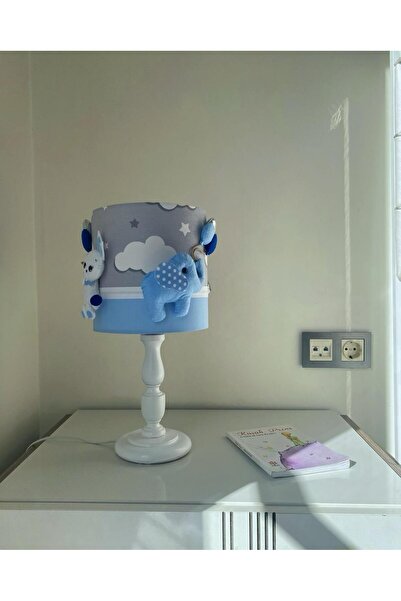 Leobabyroom Gray Cloudy Blue White Silver Color Detailed Mixed Animal Figure Baby Children's Room Table Lamp