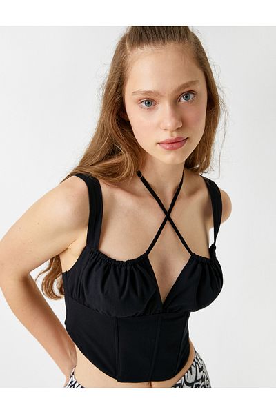 Koton Tief ausgeschnittenes Bustier mit Kreuzschnürung