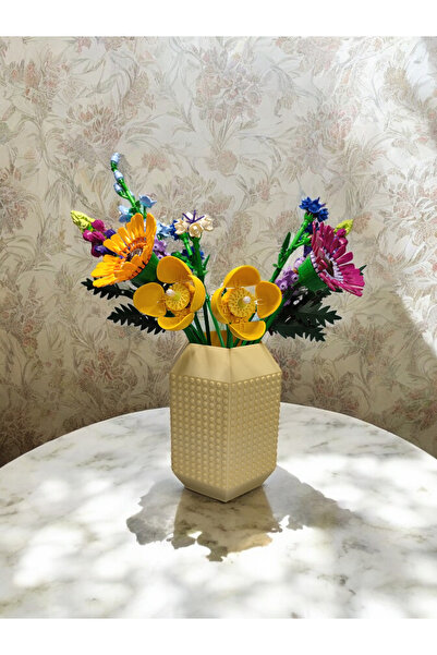 Maflen Lego Çiçek Uyumlu Özel Tasarım Büyük Dekoratif Vazo Biyoplastik Pastel...