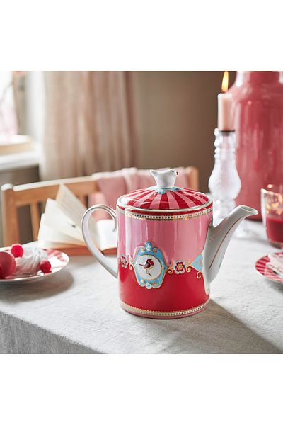 Pip Studio Love Birds Red Pink Porcelain Teapot 1300 ml