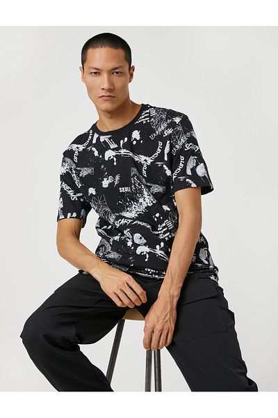 Koton Skull Printed T-Shirt Crew Neck Short Sleeve