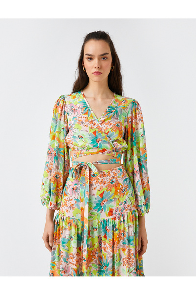 Koton Floral Crop Μπλούζα V Λαιμόκοψη Αναλυτικά