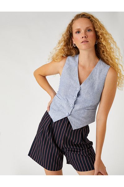 Koton Linen Blend Pocket Vest