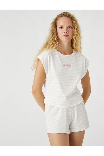 Koton Top de pijama brodat cu mânecă scurtă