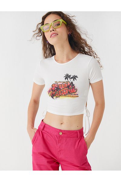 Koton Crop T-Shirt Printed Crew Neck