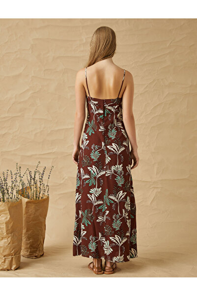 Koton Dlouhé šaty z viskózových korálků se vzorem palmy