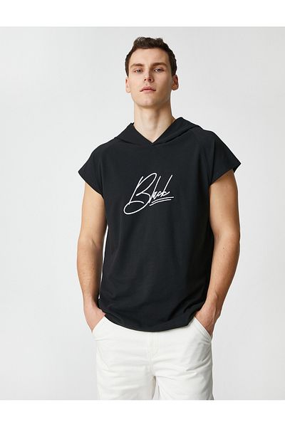 Koton Cotton Hooded Sleeveless T-Shirt - Slogan Printed