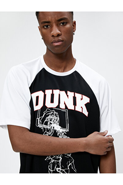 Koton Αθλητικό μπλουζάκι μπάσκετ με στάμπα με λαιμόκοψη, μισό μανίκι