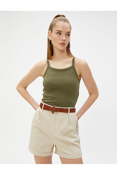 Koton Mini Shorts High Waist Pocket Belt Detailed