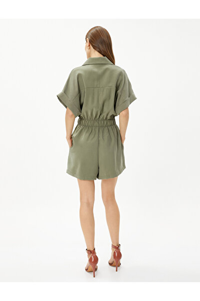 Koton Shorts Jumpsuit Short Sleeve Shirt Collar Silky Texture
