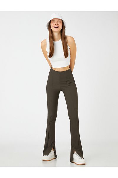 Koton High Waist Slit Spanish Leg Trousers